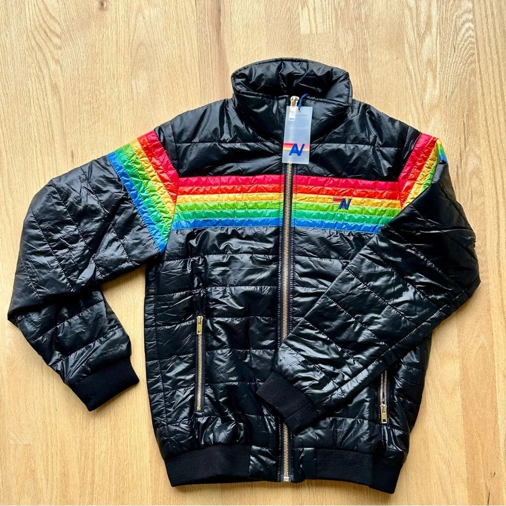 Aviator Nation Black Utility Jacket with Rainbow Stripes - Picture 8 of 9
